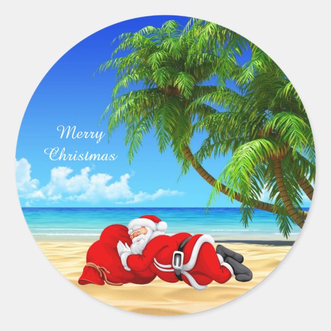 santa sleeping on the beach classic round sticker (Front)