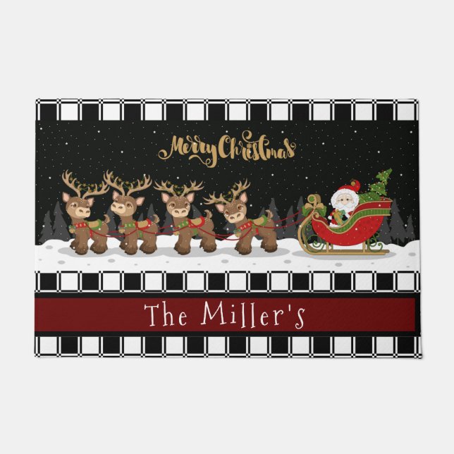Santa Sleigh and Reindeer Doormat (Front)