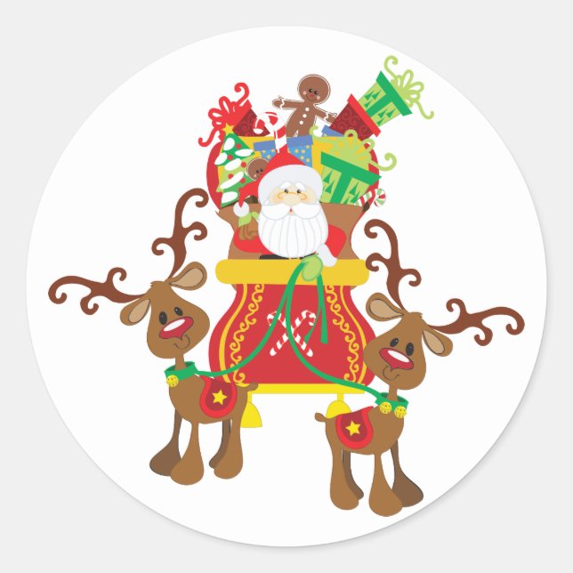 Santa Sleigh And Reindeer Sticker (Front)