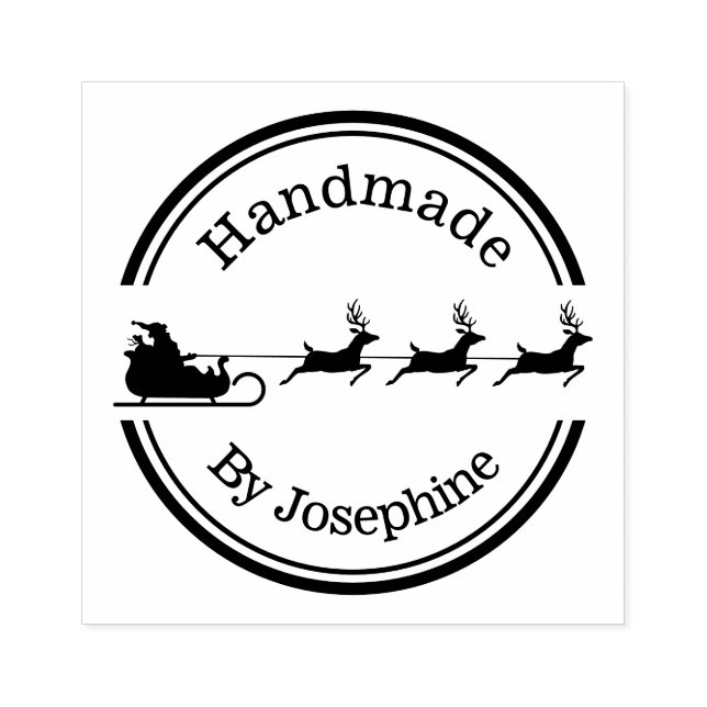 Santa Sleigh And Reindeers Christmas - Handmade -  Rubber Stamp (Imprint)