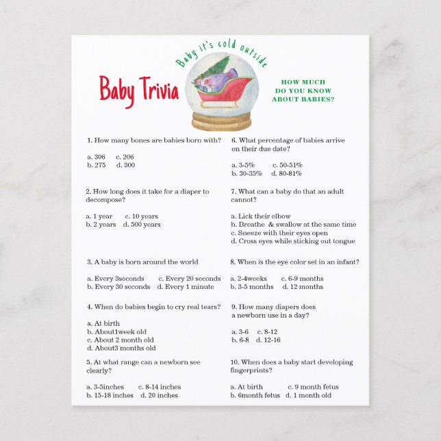 Santa sleigh - Baby Trivia | Baby Shower Game (Front)