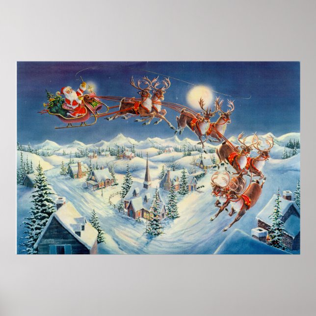 SANTA & SLEIGH by SHARON SHARPE Poster (Front)