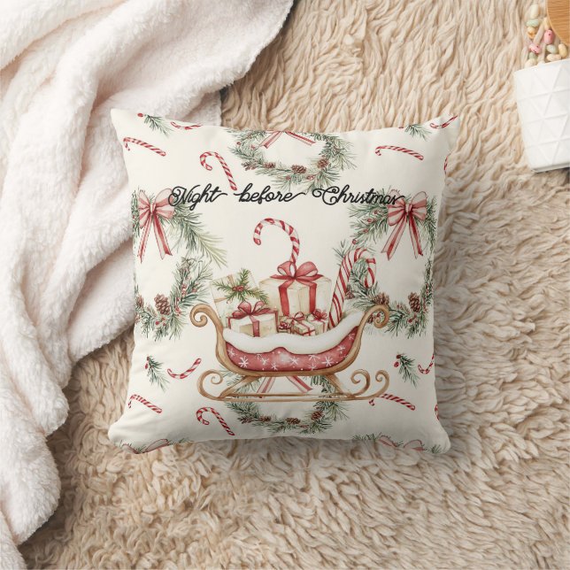 Santa Sleigh Candy Cane Christmas Cushion (Blanket)