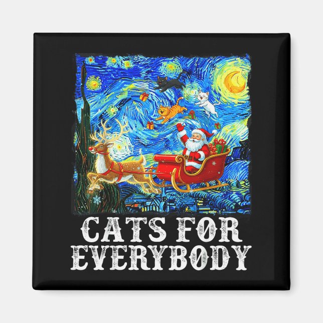 Santa Sleigh Christmas Cats For Everybody Starry N Magnet (Front)