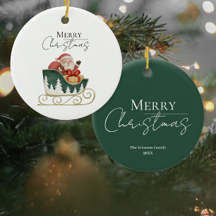 Santa Sleigh Christmas Ceramic Ornament