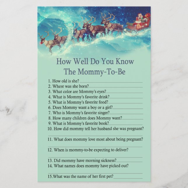 Santa Sleigh Christmas how well do you know game (Front)