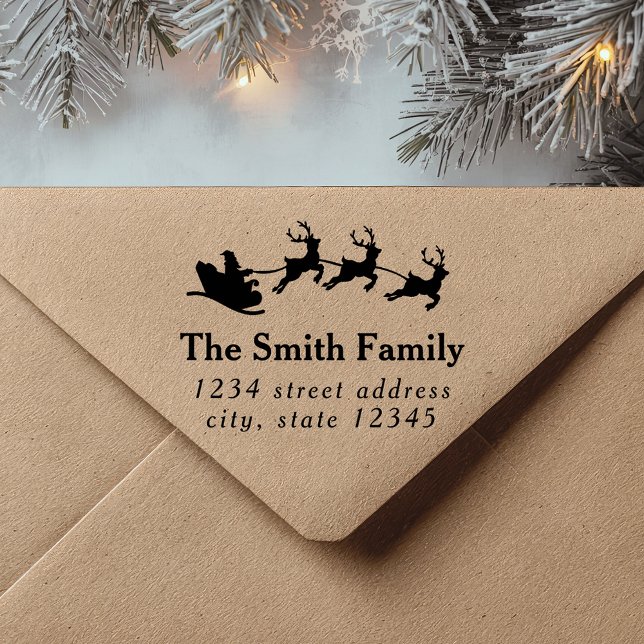 Santa Sleigh Christmas Return Address Rubber Stamp (Creator Uploaded)