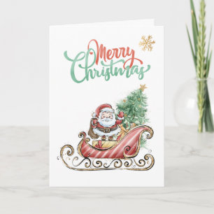 Santa Sleigh Christmas Tree Folded Greeting Card