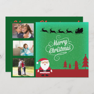 Santa Sleigh & Family 3 Photo Christmas Holiday Card