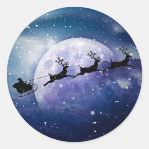 Santa Sleigh   Fantasy Galaxy Christmas Night Sky Classic Round Sticker