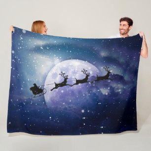 Santa Sleigh Fantasy Galaxy Christmas Night Sky Fleece Blanket