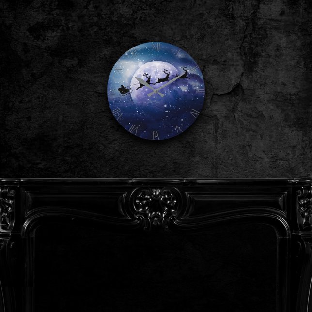 Santa Sleigh | Fantasy Galaxy Christmas Night Sky Round Clock (Creator Uploaded)