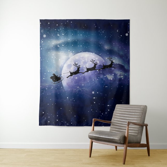 Santa Sleigh | Fantasy Galaxy Christmas Night Sky Tapestry (In Situ)