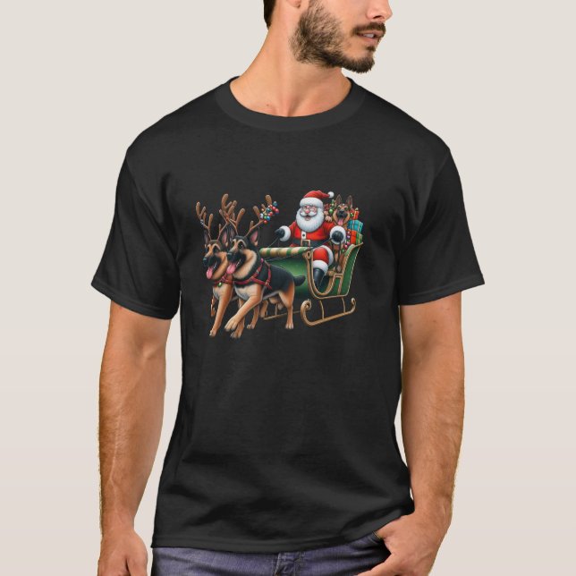Santa Sleigh German Shepherd Reindeer Christmas Wo T-Shirt (Front)