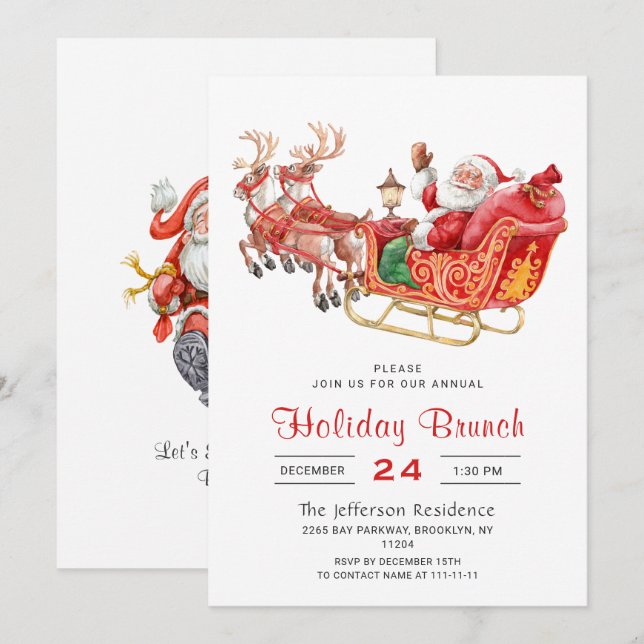 Santa Sleigh Holiday Brunch Christmas Party Invitation (Front/Back)