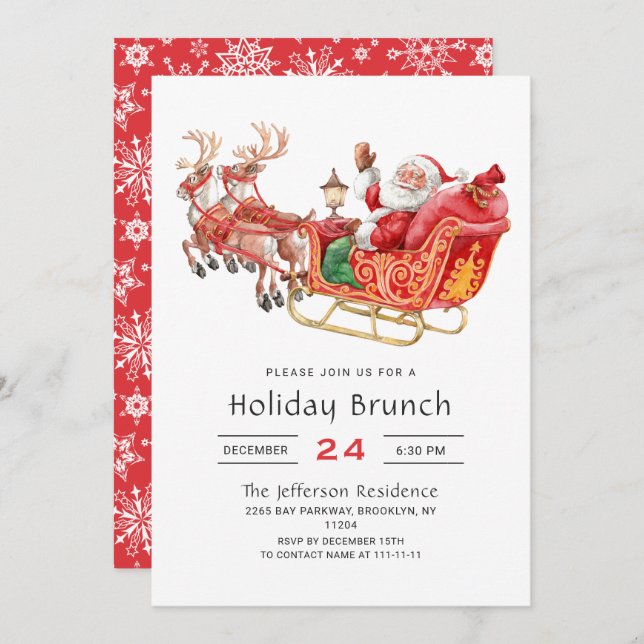 Santa Sleigh Holiday Brunch Christmas Party Invitation (Front/Back)