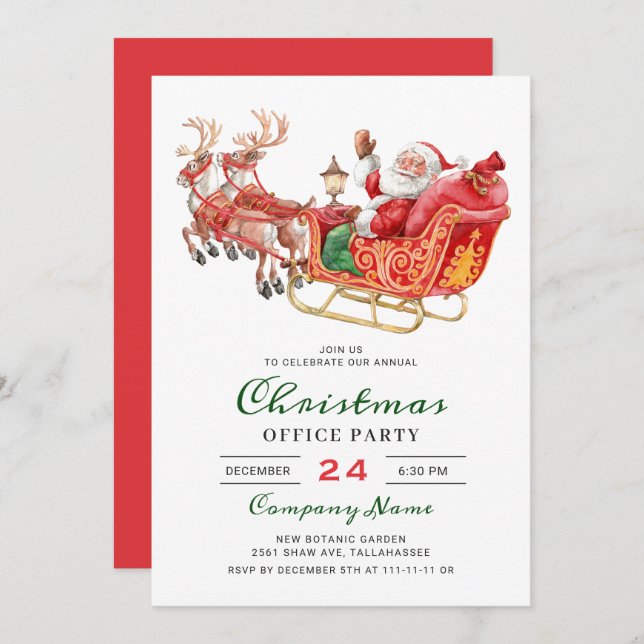 Santa Sleigh Holiday Corporate Christmas Party Invitation (Front/Back)