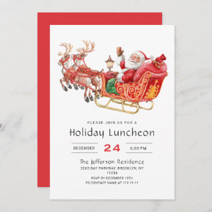 Santa Sleigh Holiday Luncheon Christmas Party Invitation