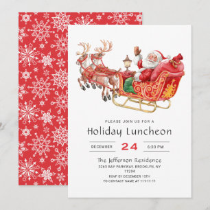 Santa Sleigh Holiday Luncheon Christmas Party Invitation