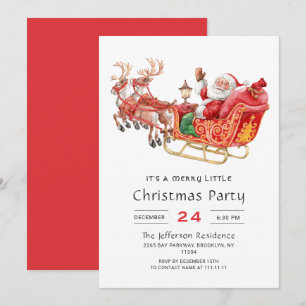 Santa Sleigh Holiday Merry Christmas Little Party Invitation