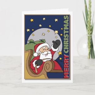 Santa Sleigh Illustration Merry Christmas Holiday Card