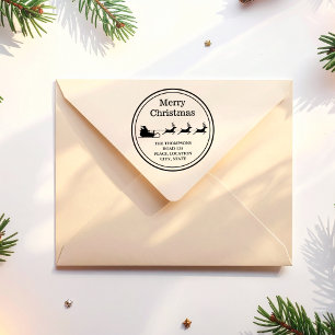 Santa Sleigh Merry Christmas And Custom Address Rubber Stamp