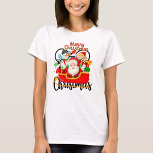 Santa Sleigh Merry Christmas Cartoon T-Shirt