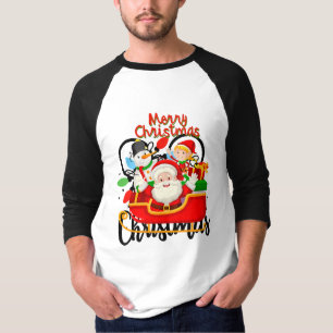 Santa Sleigh Merry Christmas Cartoon T-Shirt