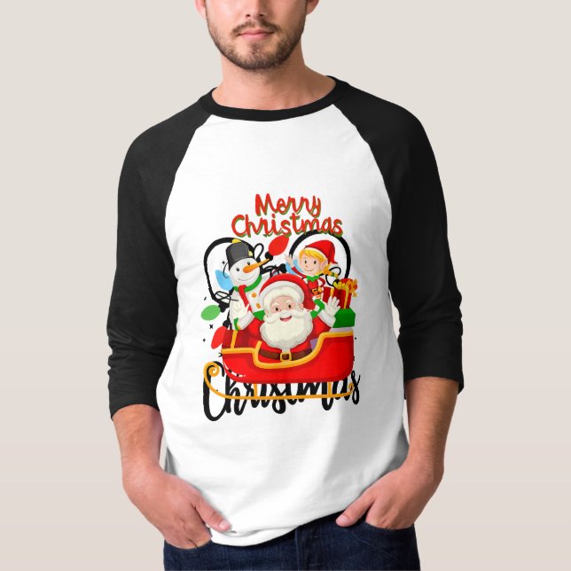 Santa Sleigh Merry Christmas Cartoon T-Shirt (Front)
