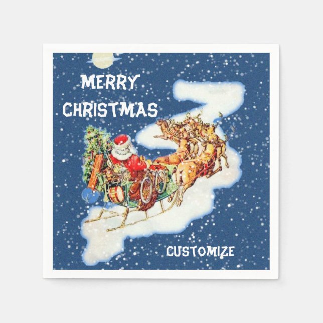 Santa Sleigh Merry Christmas Napkins (Front)