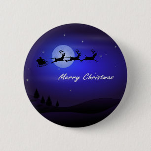 Santa Sleigh Moon Merry Christmas 6 Cm Round Badge
