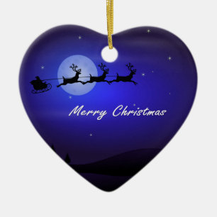 Santa Sleigh Moon Merry Christmas Ceramic Tree Decoration