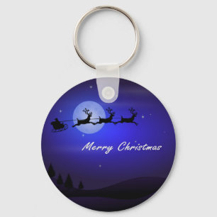 Santa Sleigh Moon Merry Christmas Key Ring