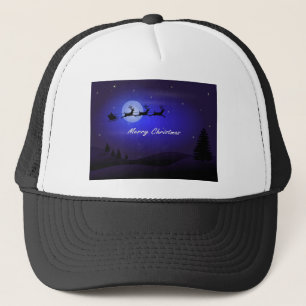 Santa Sleigh Moon Merry Christmas Trucker Hat