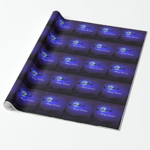 Santa Sleigh Moon Merry Christmas Wrapping Paper