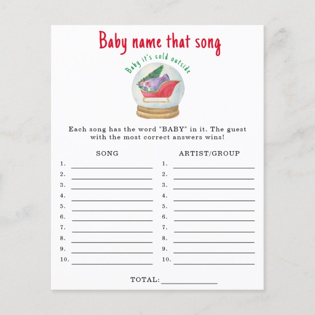 Santa sleigh - Name that song baby shower game (Front)