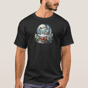 Santa Sleigh Over Cozy Snow Globe Scene Raglan Bas T-Shirt