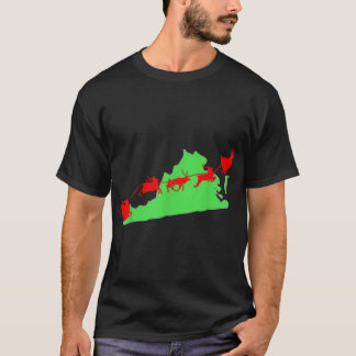 Santa Sleigh Over Virginia Christmas State Silhoue T-Shirt