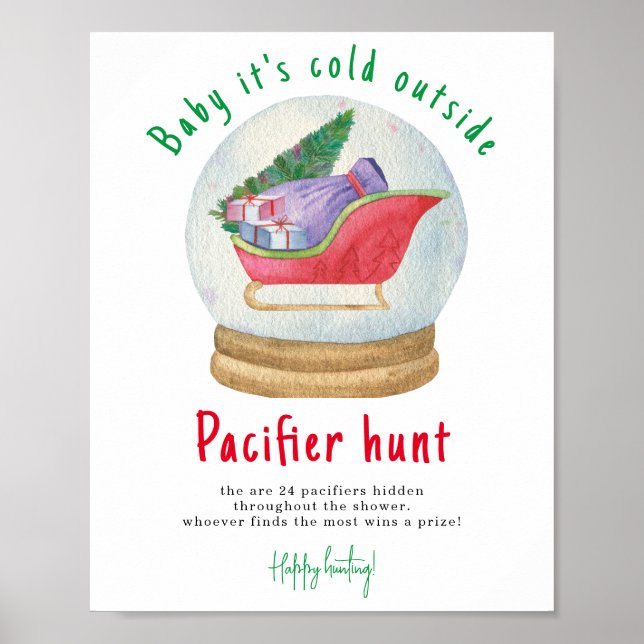 Santa sleigh - Pacifier hunt game baby shower Poster (Front)