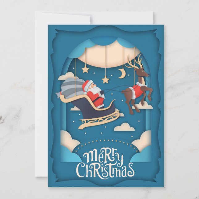 Santa Sleigh Paper Cut Out Holiday Card (Front)