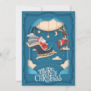 Santa Sleigh Paper Cut Out Holiday Card