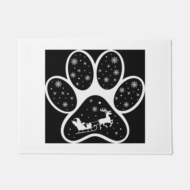 Santa Sleigh Paw Print Door Mat (Front)
