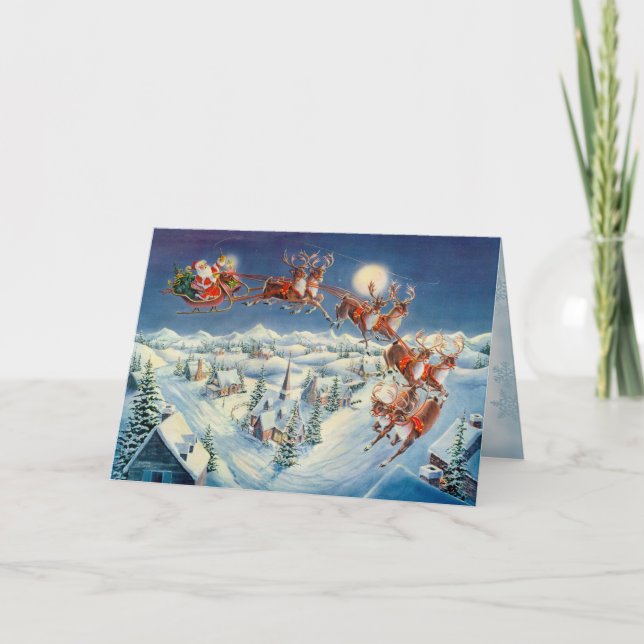 SANTA, SLEIGH & REINDEER by SHARON SHARPE Holiday Card (Front)