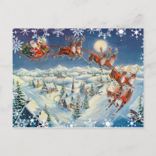 SANTA, SLEIGH & REINDEER by SHARON SHARPE Holiday Postcard