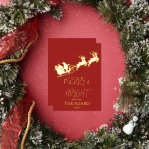 Santa Sleigh & Reindeer Christmas  Foil Holiday Card