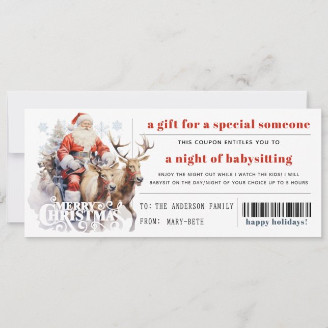 Santa Sleigh Reindeer Christmas Gift Coupon  Holiday Card (Front)