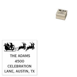 Santa Sleigh & Reindeer Christmas Return Address Rubber Stamp