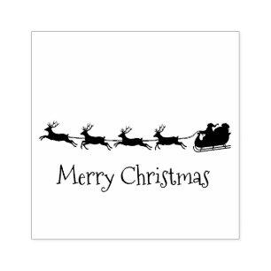 Santa Sleigh Reindeer Christmas Wooden Art Stamp