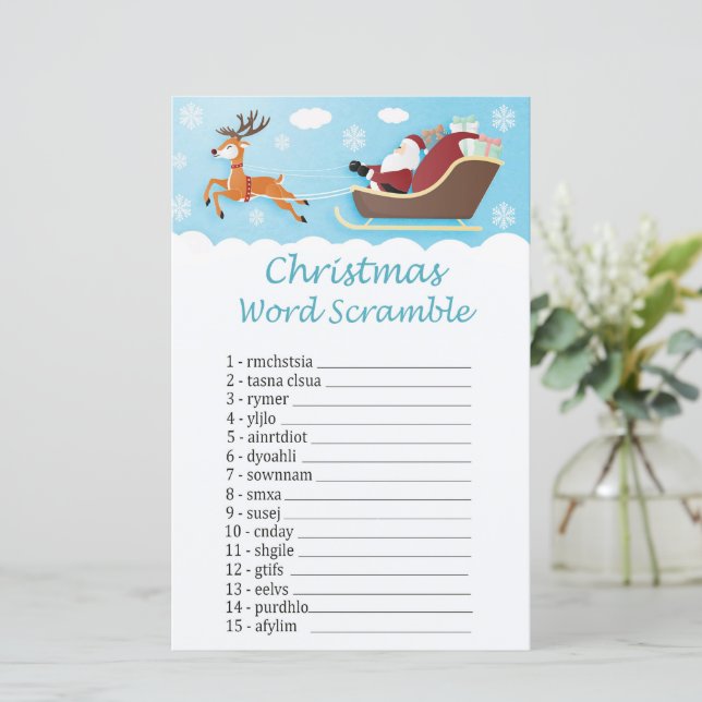 Santa sleigh reindeer christmas word scramble game (Standing Front)