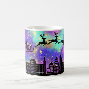 Santa Sleigh Reindeer City Skyline Christmas Night Coffee Mug